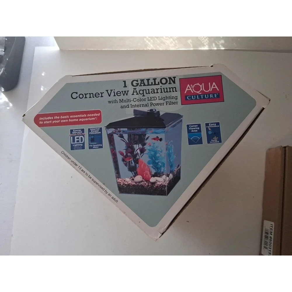 Aqua Culture 1 Gallon Corner View Aquarium w/Lighting & Filter New Open Box